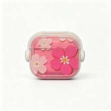 Minimalist Pink Flower Bluetooth Earphone Protective Case Compatible With Airpods 1/2/3/4/New 5th Gen Pro 1/2/3/4 All Models With Pendant - Clear - View 4
