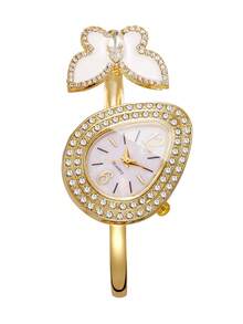 Women's Fashion Casual Water Drop Rhinestone Butterfly Bracelet Quartz Watch, Gift For Girlfriend (1pc/Set) Watch Box Not Included - Gold - View 8