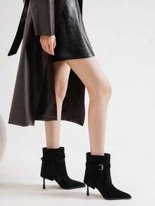 Square Toe Elastic Slim Boots 2025 New Autumn/Winter French Vintage Commute Elegant Fashion Versatile Soft Sole Boots - Black - View 6