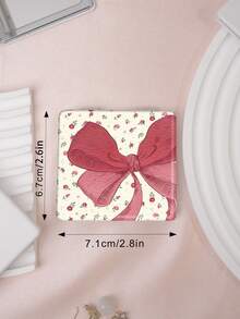 1PC Millennium Y2K Series Portable Vanity Mirror, Foldable Lightweight Ultra-Thin Convenient Hand Mirror, PU Leather, Suitable For Multiple Scenarios And All People, Foldable Small Square Mirror, Pocket Mirror, Cartoon Bow, Ditsy Floral, Rose, Cherry, Heart, Butterfly Printed Pattern Design, Exquisite Handheld 180° Flip Cover Multifunctional Mini Mirror - Multicolor - View 4