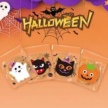 100pcs Halloween Transparent Candy Packaging Bags, Self-Adhesive Cellophane Bags With 4 Cute Cartoon Patterns, Suitable For Cookies, Candy, Gifts And Snack Packaging - Multicolor - View 3