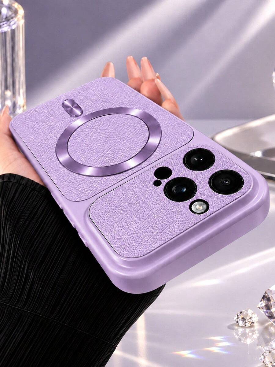 MewTrek Luxury Litchi Texture PU Leather Phone Case, Metal Ring Sticker, Large Camera Hole, Full Coverage Shockproof Anti-Drop Protective Shell, Suitable Compatible With Iphone, Suitable Compatible With Samsung Galaxy Honor, Suitable Compatible With Xiaomi Reno MOTO - Purple - View 1