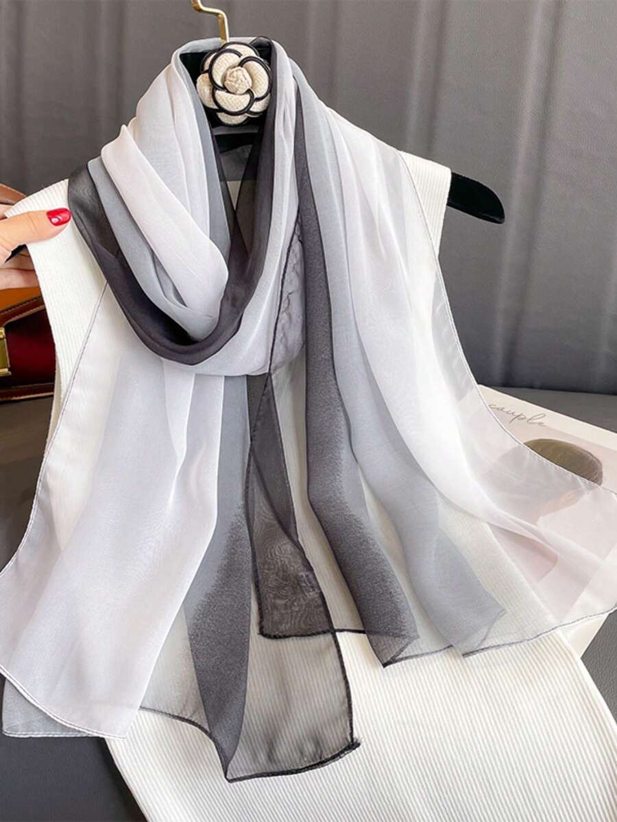1件女款春季經典純色雪紡絲巾，多功能真絲圍巾
