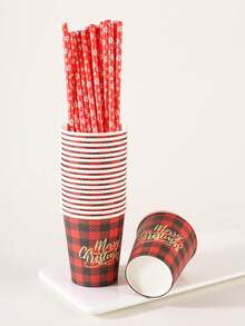 120PCS Christmas Disposable Paper Tableware Set, Includes 7-Inch And 9-Inch Plates, Paper Cups, Napkins And Straws; Pattern Designs Cover Santa Claus, Reindeer Sleigh, Buffalo Plaid, Snowman And Christmas Tree, Suitable For Christmas Party, Holiday Dinner, Winter Celebration And Various Party Events. - Multi-color 2 - View 4