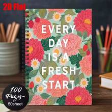 1pc [2D] Flat Spiral Notebooks, A5 Wire-Bound Notebooks With Floral Fresh Literary Covers, Daily Inspirational Quote, Back-To-School Gift For Students, Classroom Notes And Journaling Suitable For Back-To-School Season, Student Notebooks - One Book (50 Pages, 100 Pages) - View 1