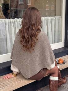 Fashion Women's Open Front Knit Cardigan, Asymmetric Hem And Knotted Cross Design, Regular Length 3/4 Sleeve Sweater, Medium Stretch Autumn Fashion Warm Top Shawl - Khaki - View 2