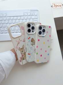 3件裝波點印花皮革紋理TPU防震全包覆保護手機殼，適用於Apple 11/12/13/14/15/16/17 Pro Max - 彩色 - 查看 5
