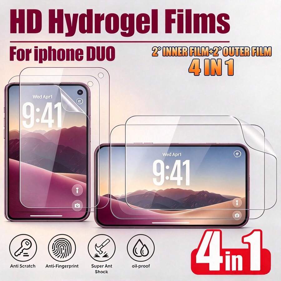 Phone DUO 專用 2+2 套組，內層水凝膠膜 + 外層螢幕保護貼，防指紋水凝膠膜，柔性螢幕保護貼，TPU 材質，防指紋解鎖，防眩光，防反光，非鋼化玻璃 - 2+2 - 查看 1