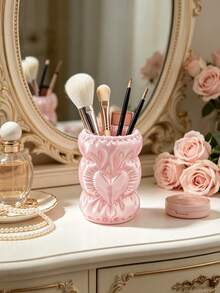 Vintage Heart-Shaped Cinch Storage Bucket, 3D Embossed Pleated Design, Rounded Body, Can Store Makeup Tools, Also Can Be Used As Desk Pen Holder, Dual-Purpose Atmosphere Storage Bucket For Desk And Vanity - Multicolor - View 12
