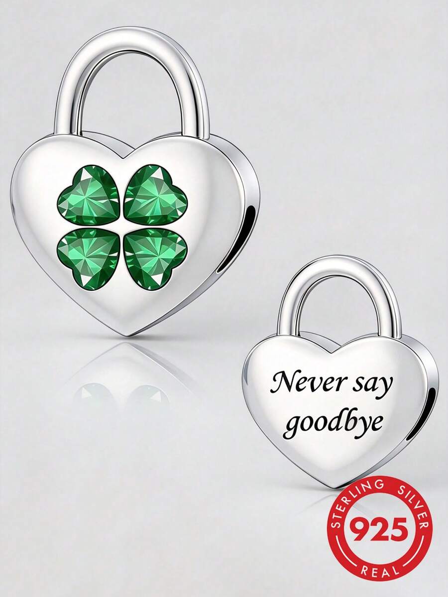 HuooNew 1pc 925 Sterling Silver Jewelry Heart Lock Four Leaf Clover ...