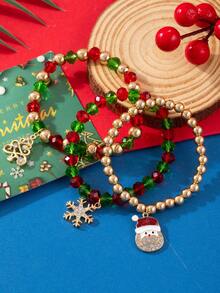 European & American Cross-Border Christmas Versatile Casual Dopamine Minimalist Cute Cartoon Santa Claus Multi-Layer Stackable Bracelet Set (With Card) - Multicolor - View 2