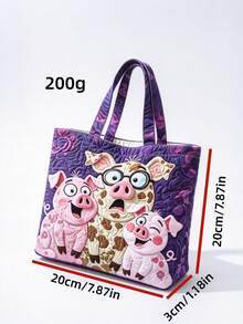 Women's Tote Bag, Quilted Canvas With 3D Floral & Animal Prints, Large Capacity Shoulder Bag, Boho Art Style For Beach, Shopping & Daily Use - Multicolor - View 11