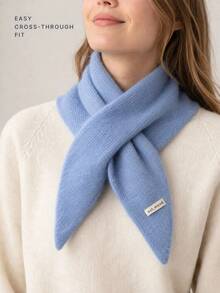 Women's Solid Color Triangle Neck Scarf, Cross-Style Winter Warm Neck Accessory, Autumn Decorative Deep Winter Clothing Accessory, Suitable For Commuting, Work, Campus And Various Occasions, Back To School Season, Ideal Gift For Family, Friends, Mother, Christmas Gift - A - View 8