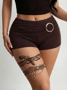 1pc Leg Chain Tattoo Sticker, Chain Print Lace Fashionable Temporary Tattoo Sticker For Girls' Arms, Legs, Back, Waist, Waterproof And Sweat-Resistant, Sexy And Cool Tattoo Sticker, Looks Very Realistic, Easy To Apply And Remove, Wedding Music Festival Party Supplies - Black - View 4
