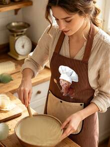 Cute Kitten Apron, Striped Apron, Easy To Wear,Kitchen Apron With Detachable Towels Black Cat Holding Knife With Two Pockets Durable And Easy To Clean, Ideal For Baking, Cooking, Home And Restaurant Use, Holiday Gift, Chef's Essential Apron - Multicolor - View 2