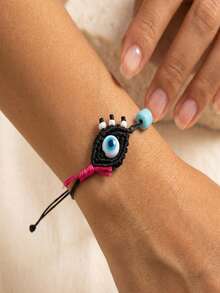 1pc Fashion Casual Evil Eye Woven Bracelet For Women, Adjustable Wax Cord Braided Bracelet, Suitable For Daily Commute, Festivals, Summer Gift, Holiday Gift - Multicolor - View 5