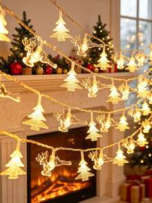 1pc Christmas Decoration LED Snowflake Christmas Tree Light String, Elk Fairy Light, Indoor Room Wall Decoration Light, Wedding Party Holiday Decor - Warm Light - View 4
