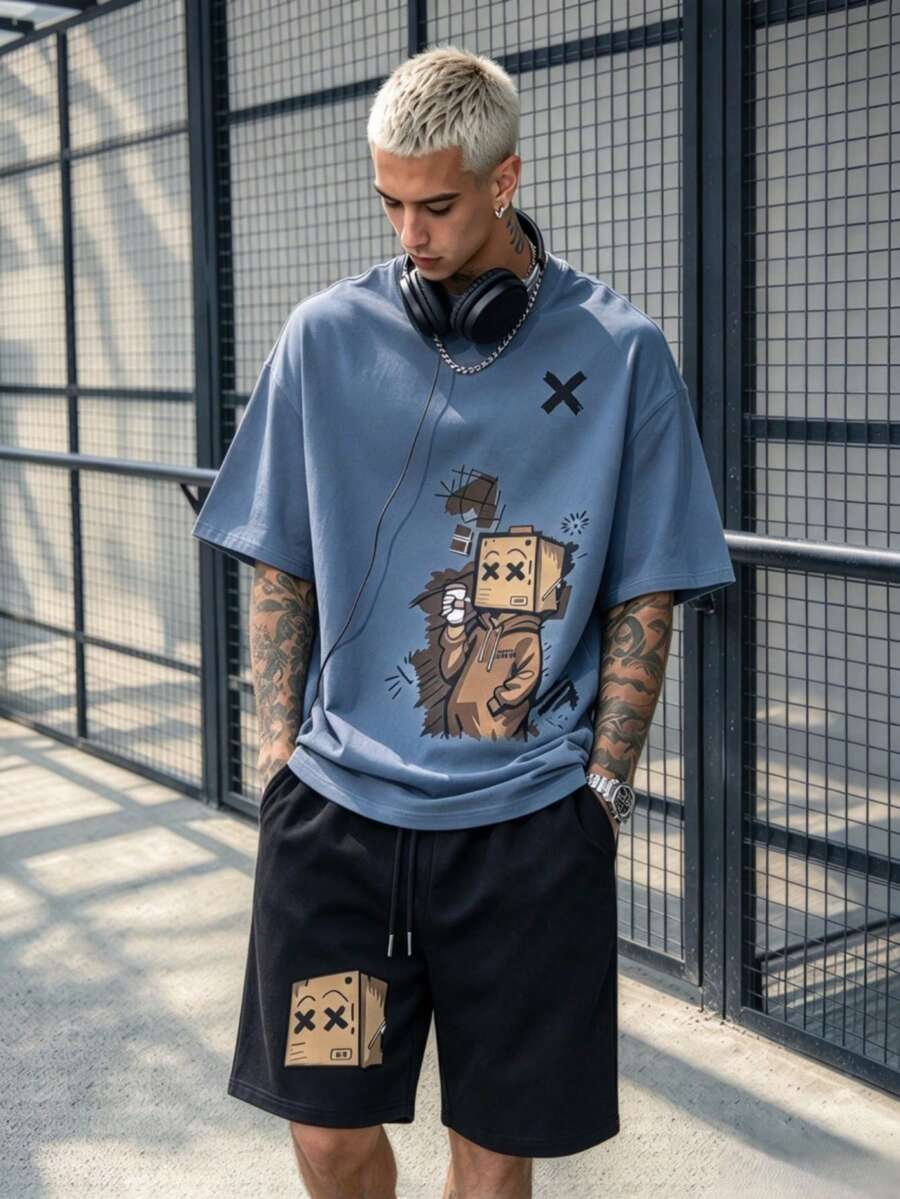 Simple Studio | Men's Summer Casual Round Neck Short Sleeve T-Shirt And Drawstring Waist Shorts Set