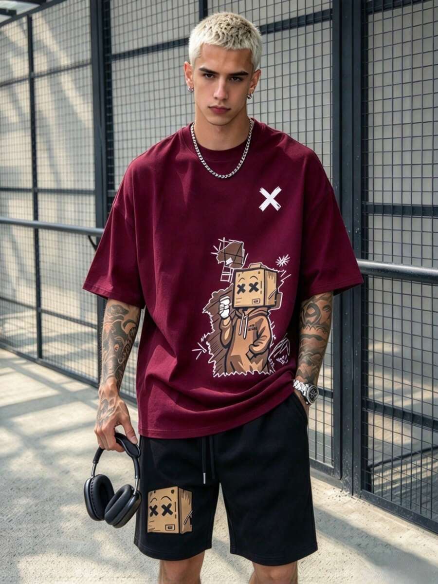 Simple Studio | Men's Summer Casual Round Neck Short Sleeve T-Shirt And Drawstring Waist Shorts Set