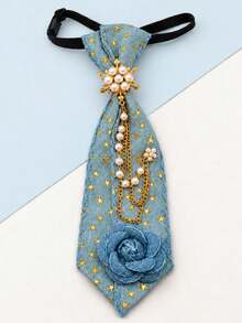 1pc Women's Denim Floral Cute Star Lace Personalized Fashion Small Tie, Suitable For Daily Office And Party - Multicolor - View 6
