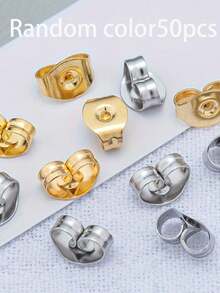 20/50pcs 4.5*6mm Gold & Silver Mixed Stainless Steel Earring Backs, Butterfly Earring Backs, DIY Jewelry Making & Earring Repair Accessories - Multicolor - View 8