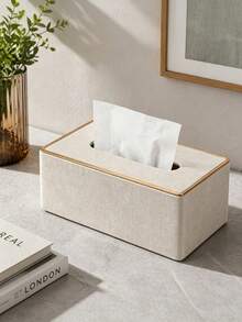 Rectangular Tissue Box Cover Holder In PU Leather, Suitable For Tissues, Napkins, For Bathroom, Home, Office, Beige Home Bathroom Decor Bathroom Organizer Fall Decor Back To School - Beige - View 1