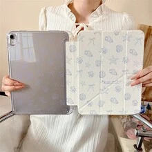 1件裝 藍色貝殼海星蝴蝶結印花 三折背蓋 全透明薄殼 防震防摔 筆槽平板保護殼，適用 iPad PRO/AIR、Pad 5/6/7、Pad、MatePad、Honor Pad - 彩色 - 查看 3