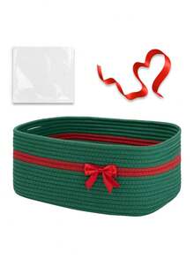 Woven Cotton Rope Storage Basket, Christmas Gift Basket, Storage Box, Handheld Basket, Square Decorative Gift Basket, Portable Storage Basket; Suitable For Holiday And Christmas Gifting. - Multicolor - View 9