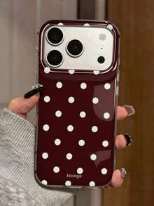 1pc Minimalist White Polka Dot Pattern Large Lens Protection Phone Case, Compatible With IPhone 18 Pro Max 18 Pro 17 Pro Max 17 Pro 16 Pro 16 Pro Max 15 Pro Max 15 Pro 14 Pro Max 14 Pro 13 Pro Max Plus 11 12, High-Quality Burgundy Glossy Protective Shell, Neutral Gift - Burgundy - View 4