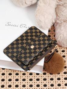 Adorned With A Delicate Pom-Pom, Fashionable Printed Coins And Credit Card Storage, Multiple Card Slots, Suitable For Carrying And Using On The Go - Coffee - View 7