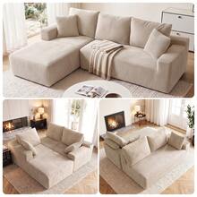OYAJIA 240cm Boneless Couch, Compressed Sofa For Living Room L-Shaped Modular Left Hand Facing Sofa Chaise Sectional With High Polymer Sofa Fabric, Memory Foam, No Assembly - Beige - View 2