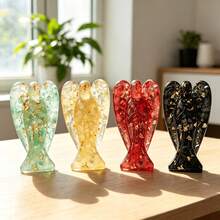 Angel Figurine, Natural Crystal Crushed Stone Resin Decor, - Multicolor - View 6