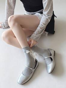 1/3 Pasang Kaos Kaki Pendek Berenda Manis dengan Hiasan Pita, Kaos Kaki Wanita Bergaris Berumbai Setengah Betis, Kaos Kaki Harian Estetika Vintage Coquette (Acak) - MultiWarna - View 6