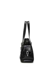 Women Retro Hardware‑Decorated Top‑Handle Handbag, Detachable Crossbody Strap Casual Multi‑Pocket Shoulder Bag - Multi-color - View 4