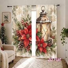 2D平面印花 2件組聖誕燈籠紅窗簾，冬季節日花卉圖案濾光窗簾，適用客廳臥室家居裝飾，節日慶祝隱私遮蔽藝術設計 - C - 查看 5