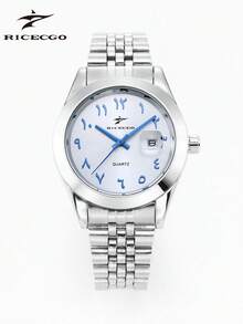 RICECGO 1pc Business Casual Men's Calendar Watch, Stainless Steel Band, Arabic Numerals, Suitable For Anniversary, Birthday, Graduation Gifts - Silver - View 18