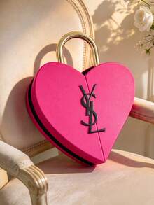 Yves Saint Laurent Heart-Shaped Pink & Black Cosmetic Storage Box With Gold Handle, Suitable For Organizing Makeup Accessories, Fashionable & Cute With A Touch Of Luxury - Pink - View 4
