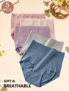 5pcs Women's High Waist Seamless Shaping Panties, Soft Comfortable Shaping Triangle Panties, Breathable Solid Color Underwear, Seamless Non-See-Through, Suitable For Daily And Formal Occasions, Soft Fabric, Invisible Fit, Available In Nude, Pink, Purple, Suitable For People Weighing 80 To 140 Lbs [Random Color] - Multicolor - View 2