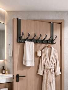 Over-The-Door Hook, Heavy-Duty Over-The-Door Hanger For Coats Bathrobes Hats Clothes Towels, Space Saving No-Drill Towel Rack Bathroom Organizer, Coat Rack, Bedroom Entryway Dorm Storage, Sturdy Multi-Purpose Hooks, Mother's Day Gift Idea - Black - View 2