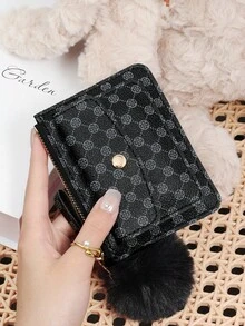 Adorned With A Delicate Pom-Pom, Fashionable Printed Coins And Credit Card Storage, Multiple Card Slots, Suitable For Carrying And Using On The Go - Coffee - View 14