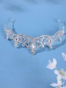 1PC Silver Rhinestone Princess Tiara, Elegant Crystal Crown Headband, Royal Bridal Headpiece For Women, Wedding, Birthday, Prom, Party - Silver - View 3