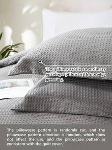 2/3pcs Waffle Weave Craft, Jacquard Thick Solid Color Premium Texture Grey Quilt Cover Set – Jacquard Textured Super Soft Polyester Bedding Breathable&Machine Washable (1Cover+2Pillowcases No Insert) For Double/Queen/KingBedStudent Dorm&Home - Grey - View 4