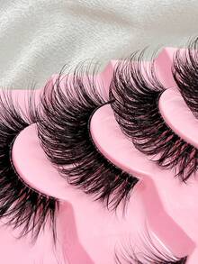 7 Pairs 3D Layered Invisible Band Lashes Faux Fluffy Faux Mink Cat Eye Eyelashes Natural Full False Eyelashes Volumized Eyelash Extension Travel Essentials Makeup Tools Strip Lashes,Lashes,Eyelashes,Fake Lashes - Black - View 5