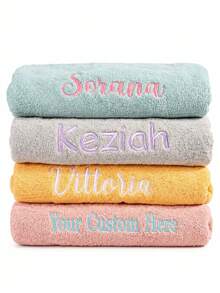 客製化刺繡臉巾，多色刺繡姓名，適合睡衣派對、浴室、SPA、伴娘禮物、婚禮禮物、情人禮物、派對小禮、飯店客製化，柔軟吸水臉巾送給朋友 - 彩色 - 查看 2
