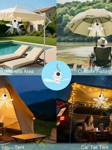 1pc Outdoor Portable Hanging Fan With LED Light, Remote Control Rechargeable Camping Ceiling Fan, 4 Adjustable Wind Speeds, Soft Quiet Blades, Suitable For Camping, RV, Bedroom Tent Light Fan - Multifunctional Outdoor Ceiling Fan Light - View 9