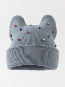 1pc Men's Y2K Rhinestone Cat Ear Knit Hat, Pearl Decor Hip Hop Beanie, Outdoor Warm Brimless Cap, Suitable For Street Outdoor Punk Hip Hop - Multicolor - View 6