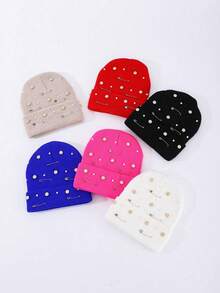 OBOVAY 1pc Men's Y2K Pin Rhinestone Pearl Knit Hat, Pin Decorated Rimless Beanie, Rhinestone Fashion Knit Hat, Suitable For Street Party Hip-Hop - Multicolor - View 6