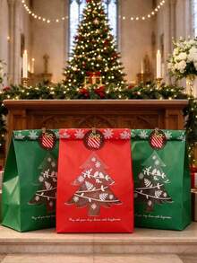 40/20/1pc Christmas Gift Packaging Bags, Christmas Tree Pattern Design, With Stickers, Suitable For Holiday Small Gift Packaging, Christmas Party Favors, Corporate Holiday Gifts, Handmade Crafts Storage, Home Christmas Table Decoration - One Size Fits All - View 5