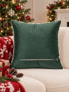 1pc/2pcs Green Chenille Christmas Icon Quilted Pillowcase, Reindeer Snowflake Tree Pattern, Embroidered Cushion Cover, Farmhouse Christmas Blanket Pillowcase, Suitable For Sofa, Living Room, Living Room Fireplace, Holiday Winter Home Decor, 18x18 Inches, Pillow Insert Not Included - Green - View 4