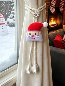 2pcs/1set Holiday Cartoon Style Knitted Curtain Tiebacks, Featuring Reindeer, Christmas Stocking, Snowman And Bow Patterns, Suitable For Living Room, Bedroom, Dining Room, Cafe, Hotel And Vacation Rental - one-size - View 4